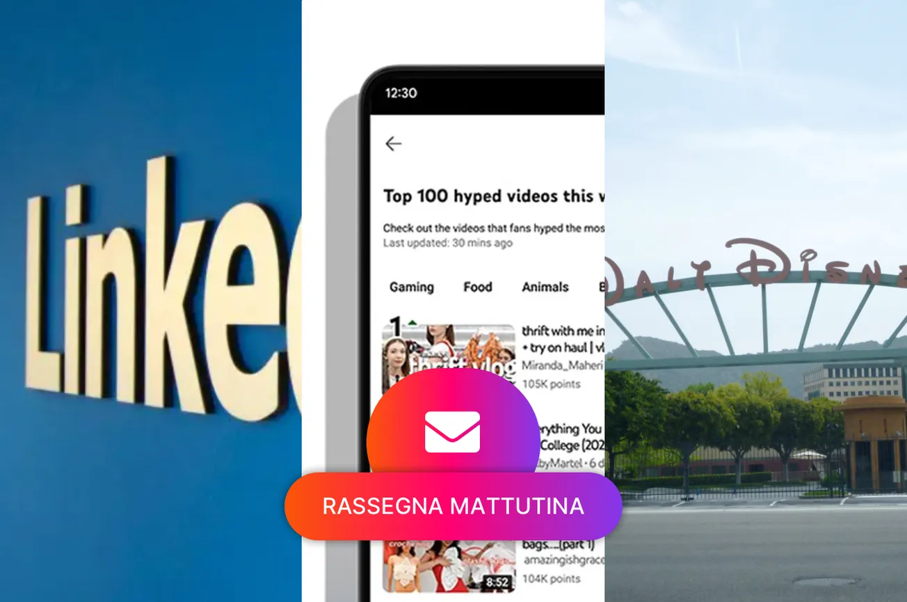 LinkedIn usa i post per addestrare IA, Youtube Hype, Disney non userà più Slack